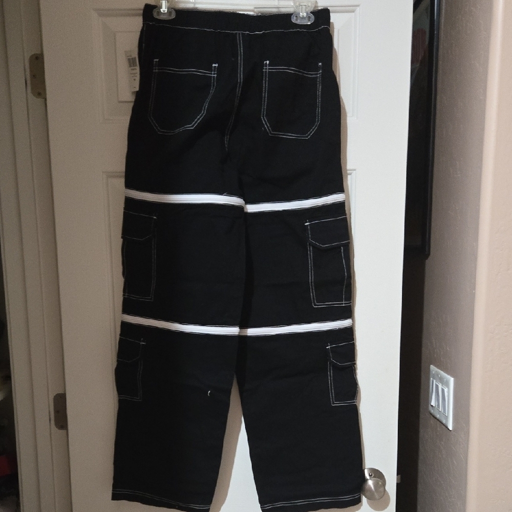 Black and White Cargo Pants with Contrast Stitching - Picture 3 of 10